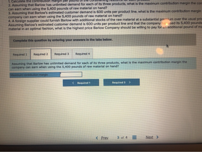 price, variable costs, and contribution margin for one unit of each product