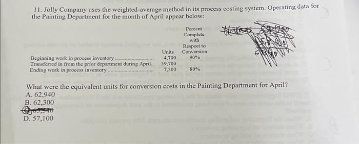  11. Jolly Company uses the weighted-average method in its process costing