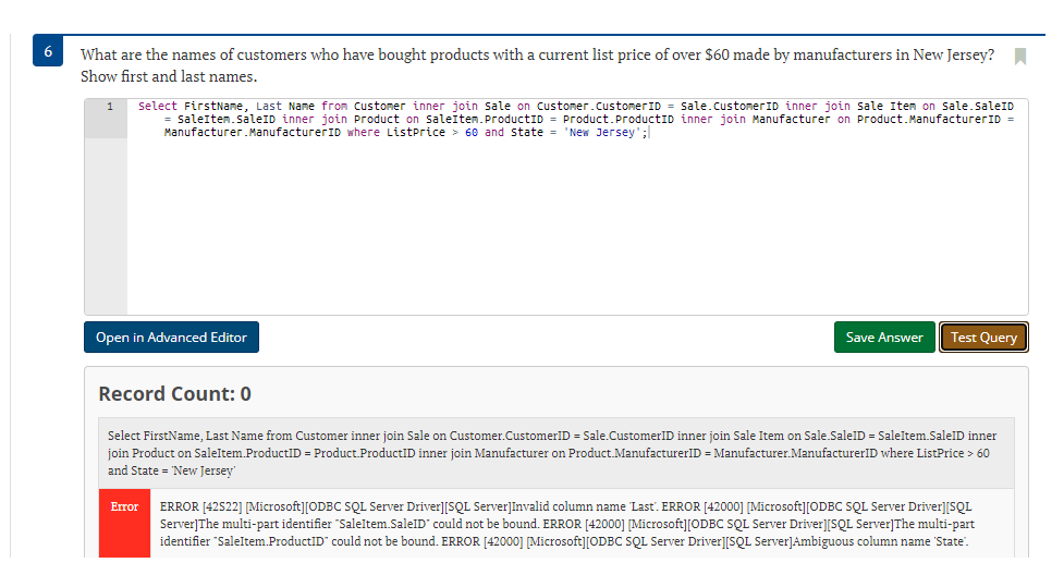 request below, formulate a single SQL query to produce the required information.