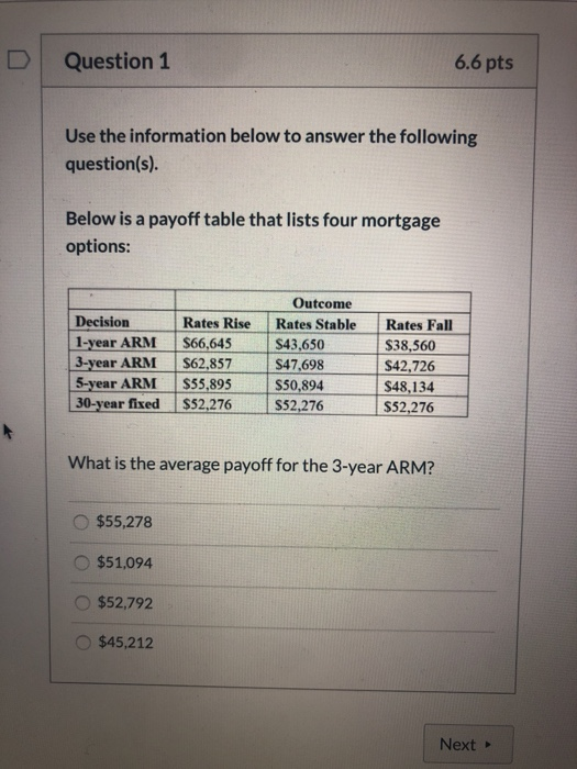  Question 1 6.6 pts Use the information below to answer the