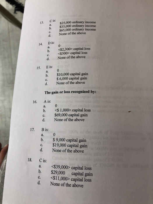 information: (Liquidations) Questions 11 through 21 are b as a plan of