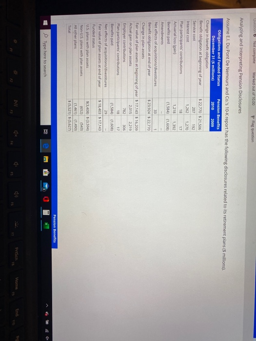  P ag question Analyzing and Interpreting Pension Disclosures Assume El Du