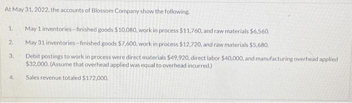 May 2022 through gross profit Prepare a condensed cost of goods manufactured