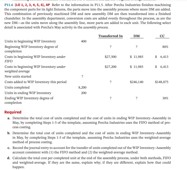Help with part a,b. P11.6 (LO 1, 2, 3, 4, 5, 6),