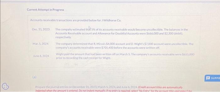  Current Attempt in Progress Accounts receivable transactions are provided below for