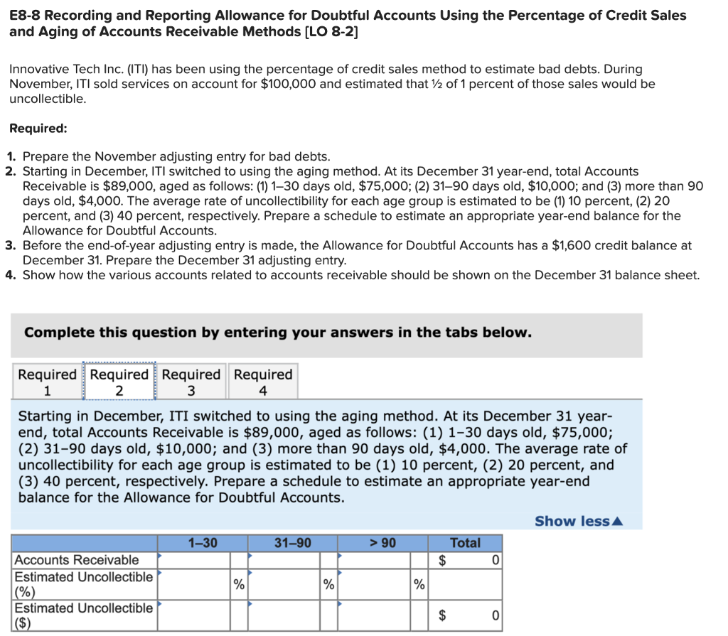  E8-8 Recording and Reporting Allowance for Doubtful Accounts Using the Percentage