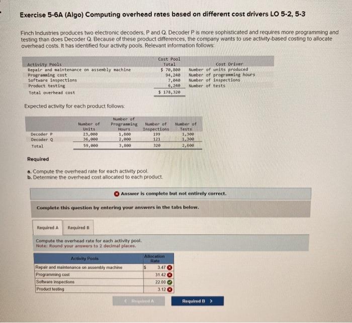  Exercise 5-6A (Algo) Computing overhead rates based on different cost drivers