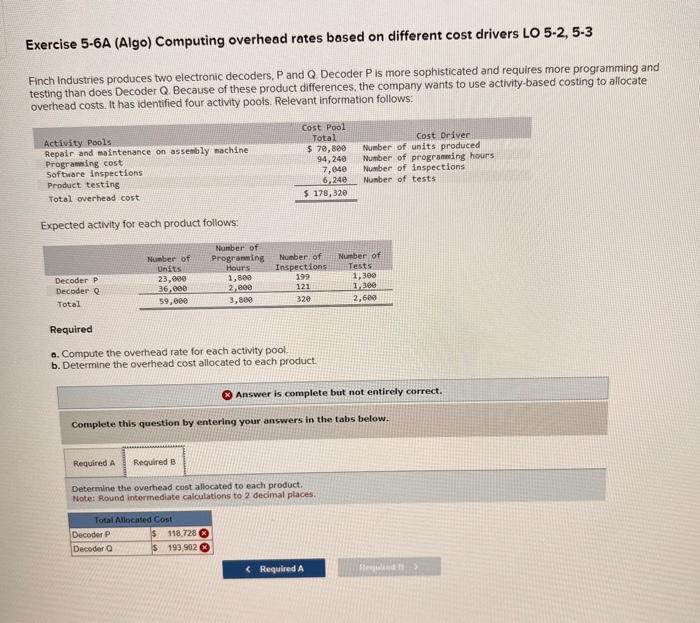 LO 5-2, 5-3 Finch Industries produces two electronic decoders, P and Q.