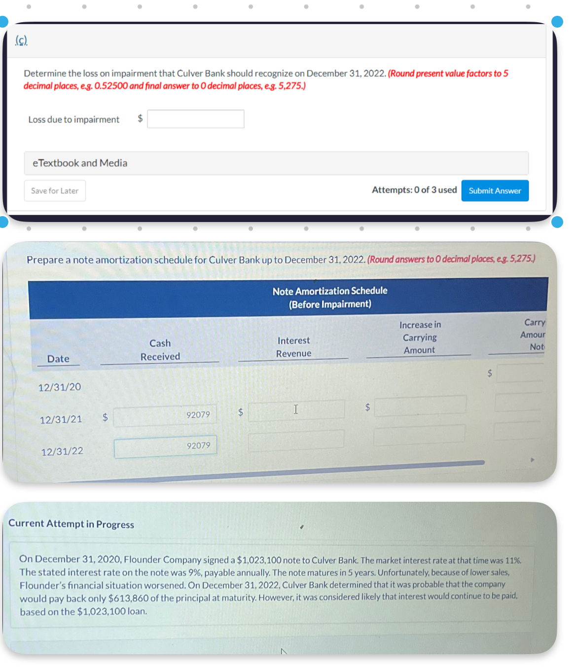 (c). Determine the loss on impairment that Culver Bank should recognize