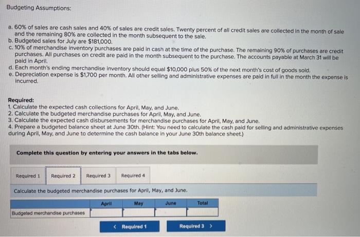 Company is a merchandising company that is preparing a budget for the