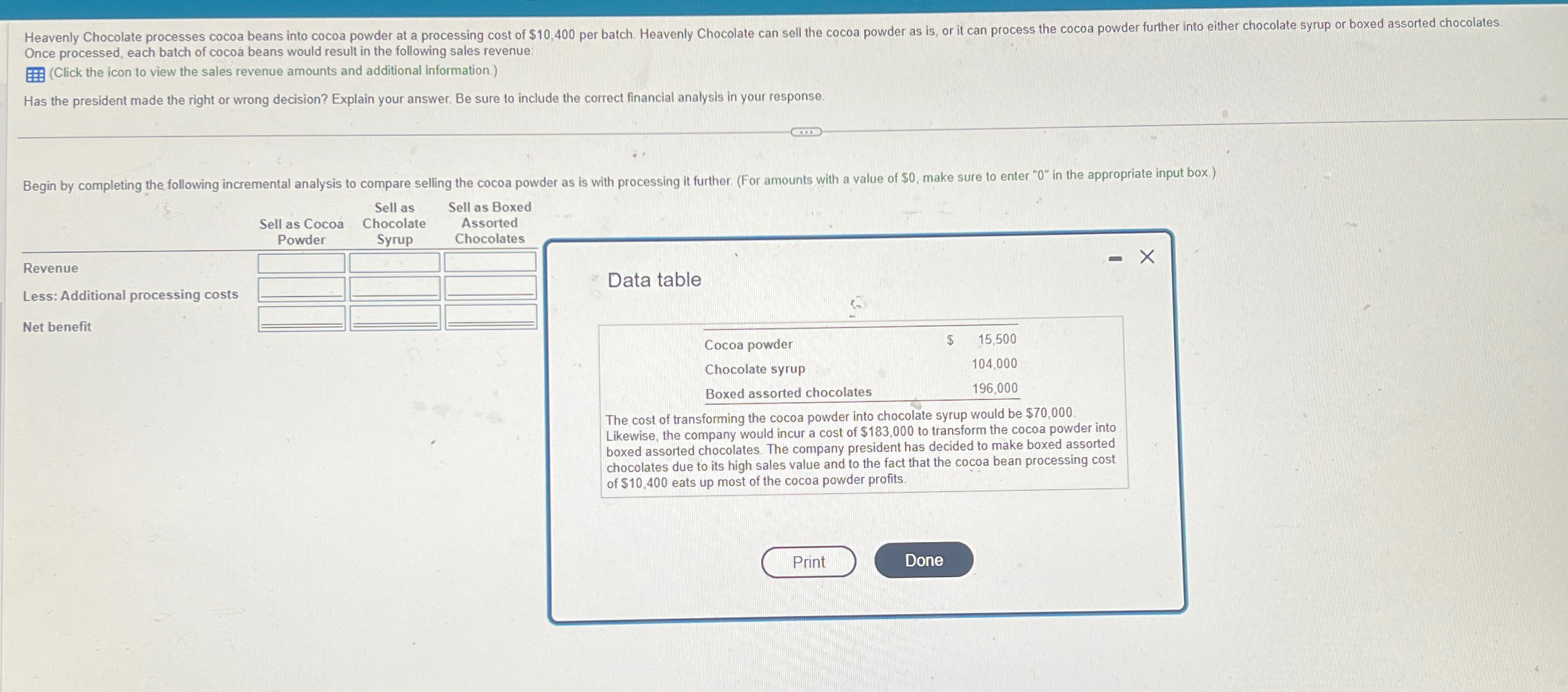  Once processed, each batch of cocoa beans would result in the