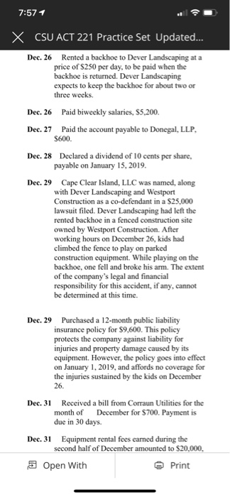 Cape Clear Island, LLC. Theybegan Cash Accounts Receivable Prepaid Rent Unexpired Insurance