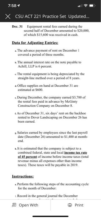 Office Supplies Rental Equipment Accumulated Depreciation: Rental Equipment Notes Payable Accounts Payable