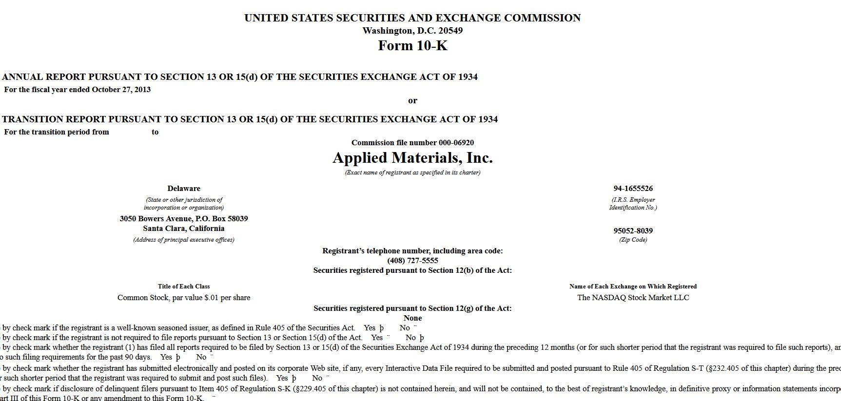 Please use "Applied Materials 2013 10-K" to answer the questions below. Search