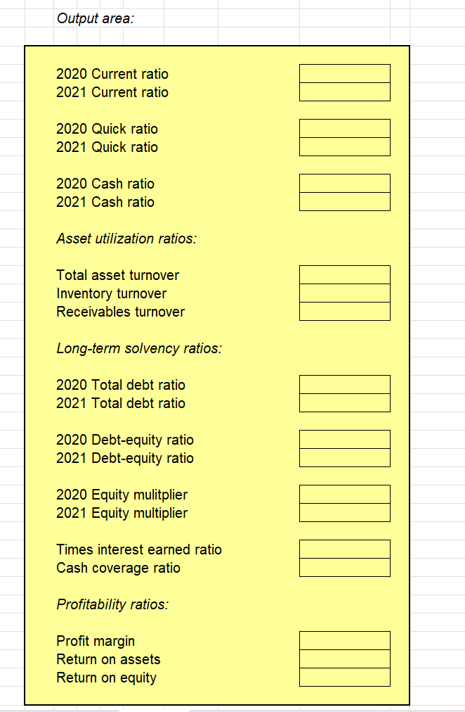 2021 Quick ratio 2020 Cash ratio 2021 Cash ratio Asset utilization ratios: