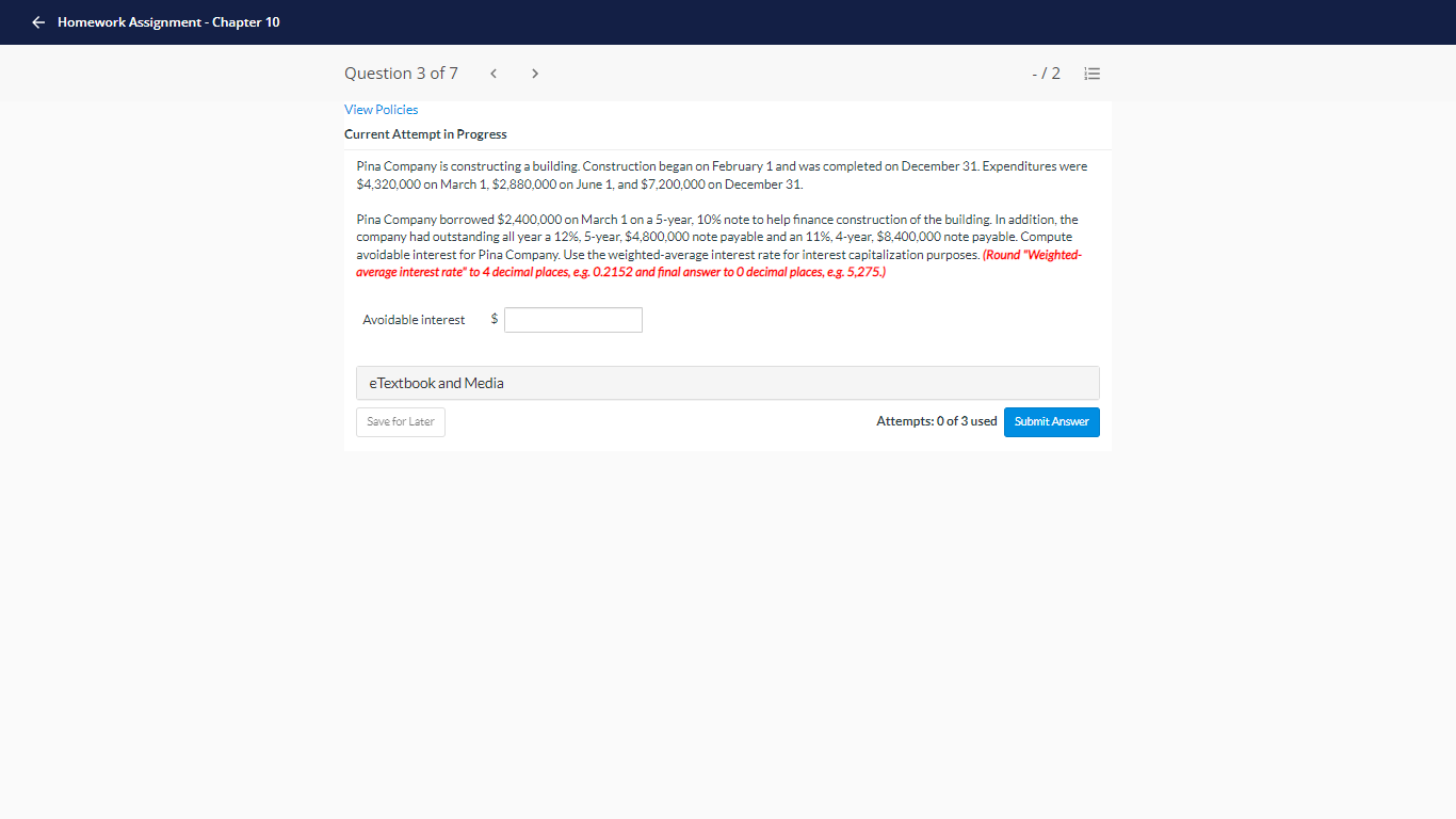 f Homework Assignment - Chapter 10 Question 3 of 7 -/2