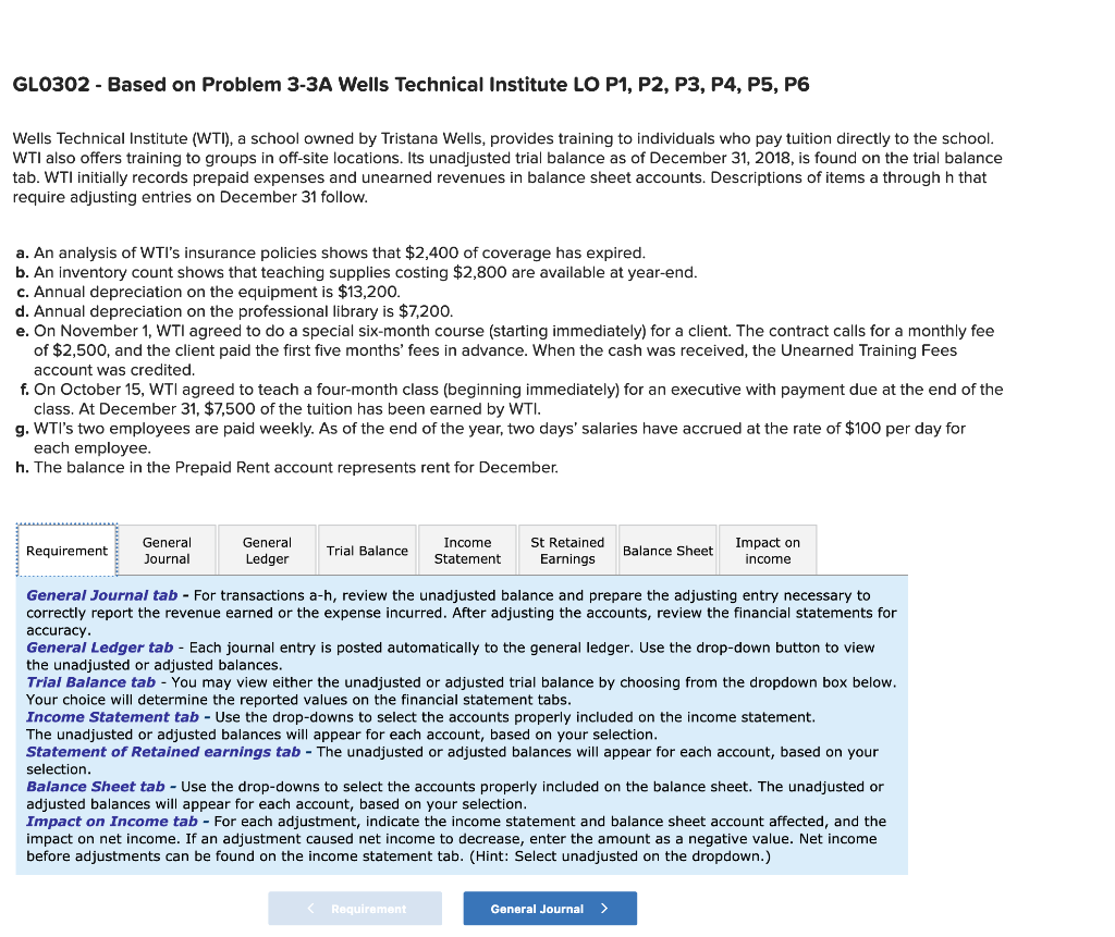  GLO302 - Based on Problem 3-3A Wells Technical Institute LO P1,