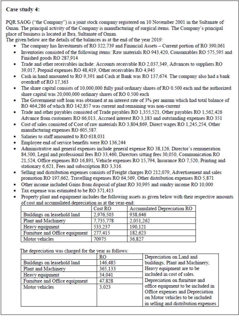 Case study 4: . . PQR SAOG("the Company") is a joint