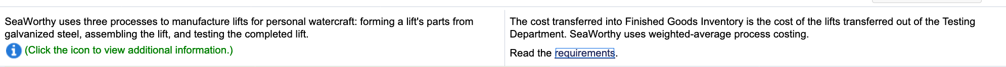  Requirement 1. Prepare a production cost report for the Testing Department.