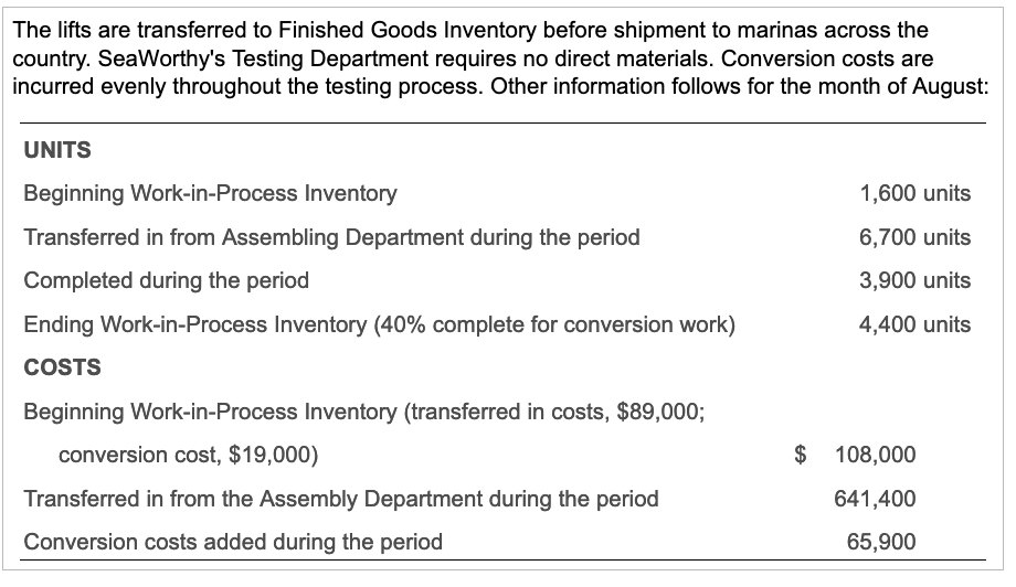 (Round all cost per unit amounts to the nearest cent and all