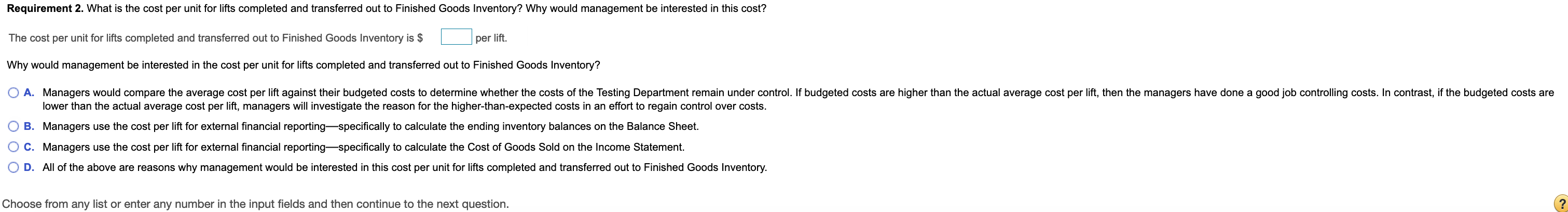 units of production.) SeaWorthy uses three processes to manufacture lifts for personal