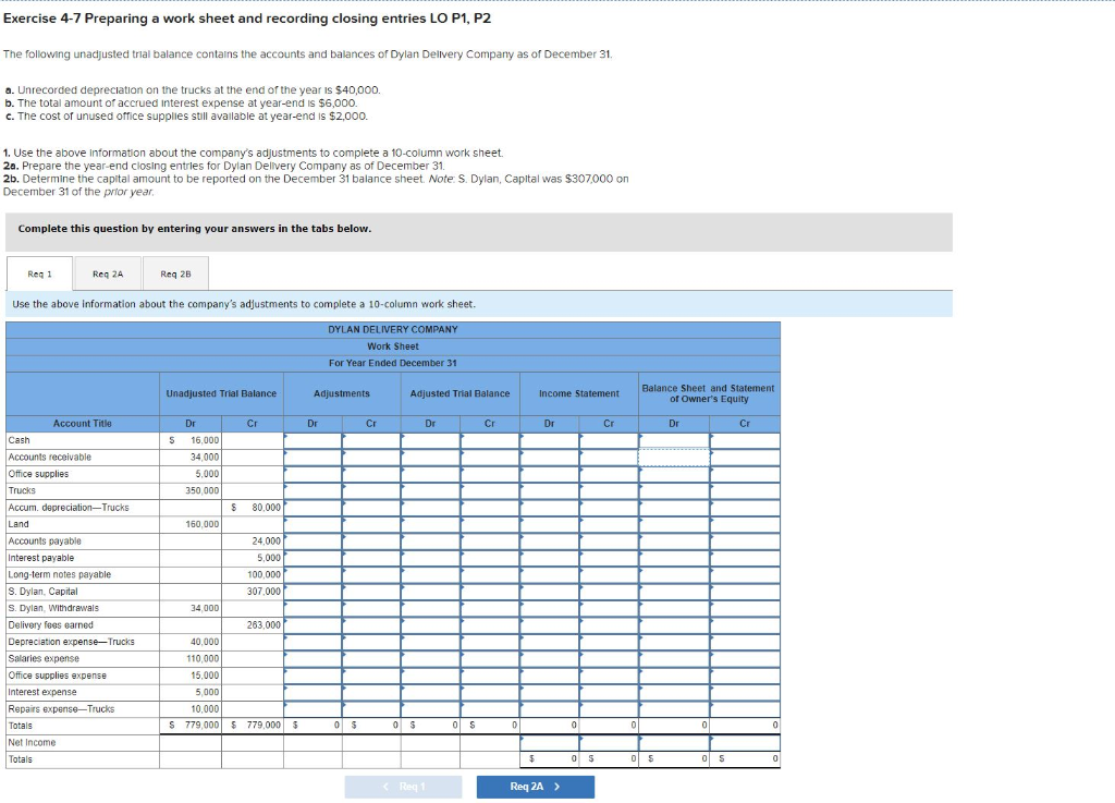 part1 part 2 part 3 Exercise 4-7 Preparing a work sheet and