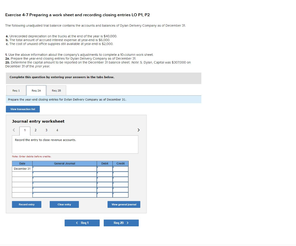 recording closing entries LO P1, P2 The following unadjusted trial balance contains
