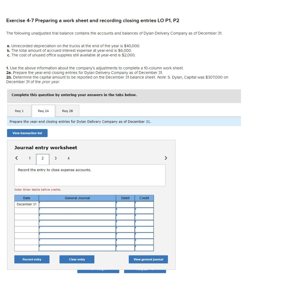 the accounts and balances of Dylan Delivery Company as of December 31
