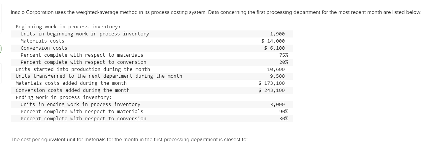 The cost per equivalent unit for materials for the month in