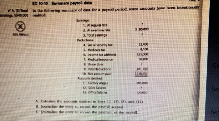  EX 10-10 Summary peyroll data A. (3 Total In the fallowing