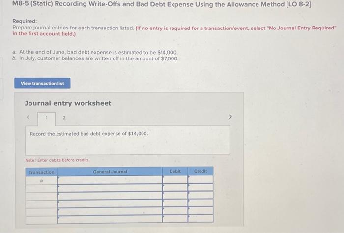  M8-5 (Static) Recording Write-Offs and Bad Debt Expense Using the Allowance