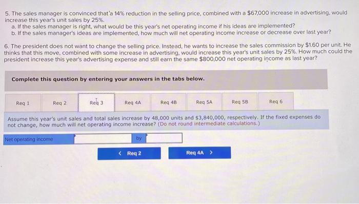 its operating results for last year were as follows: Sales variable expenses