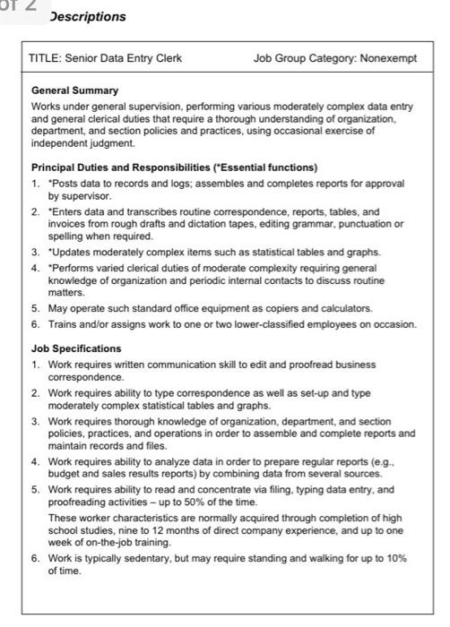 765 100% 375 Exercises Job Descriptions for Job Evaluation TITLE: Administrative Assistant