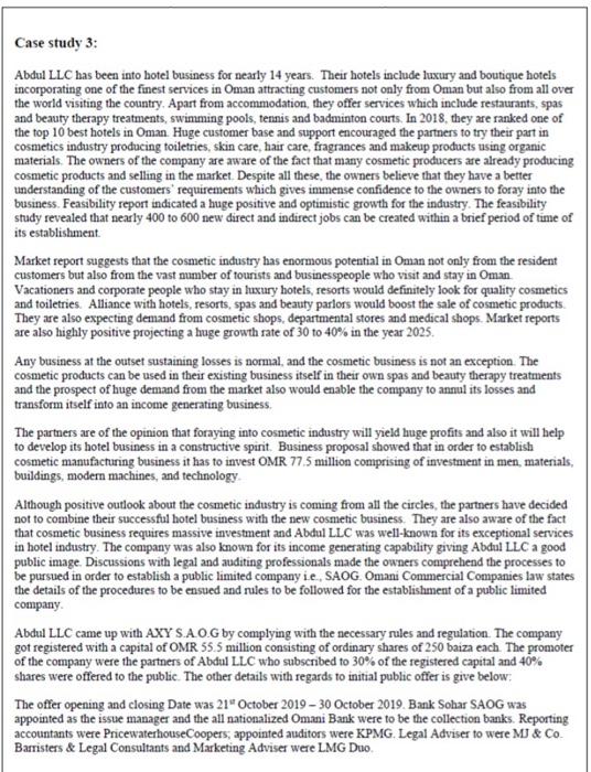  Case study 3: Abdul LLC has been into hotel Business for