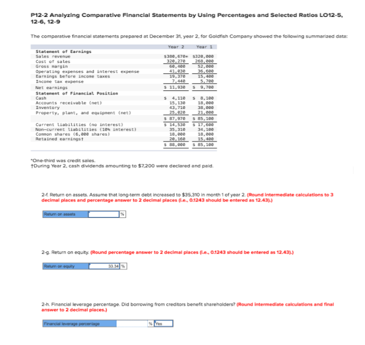  #2-f and 2-h please. P12-2 Analyzing Comparative Financial Statements by Using