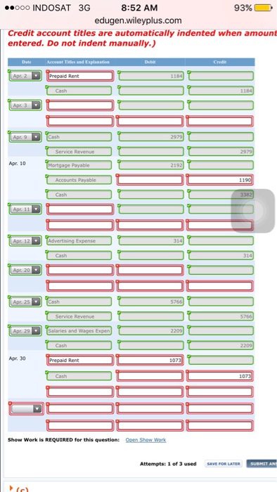  Problem 2-5A The Classic Theater opened on April 1. All facilities