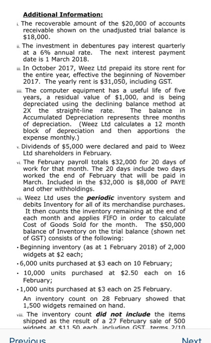 GST registered retailer of widgets with monthly accounting periods. The following is