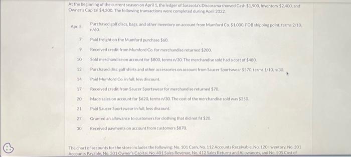  Prepare a trial balance on April 30, 2022. (Do not list