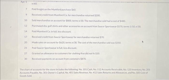 those occounts that have zero ending bolance.) Apr. 5 n/60 7 Paid