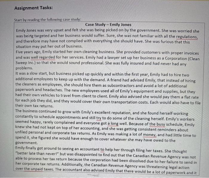  Question: What should Emily do now? a. Why? Case Study -