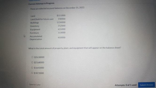  Current Attempt in Progress These are selected account balances on December