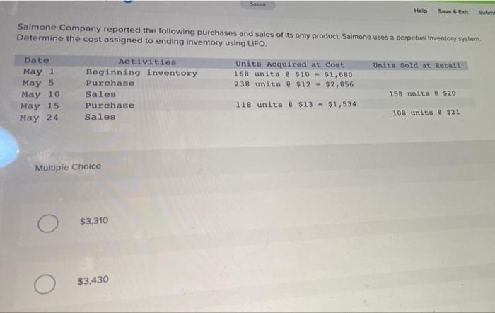 b Saod Help Save te Sum Salmone Company reported the following purchases