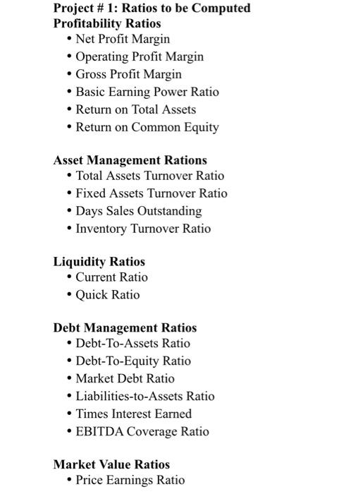  I need to solve these ratios with this given information....(: Project