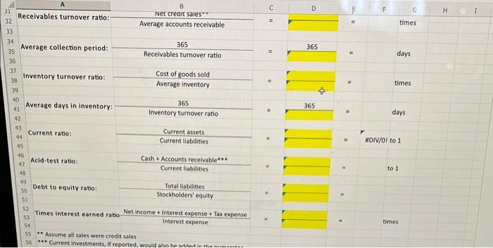 below. After you complete column D, ratio values will auto-populate in column