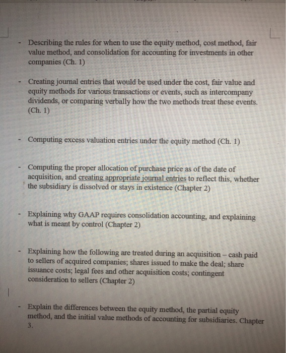  Describing the rules for when to use the equity method, cost