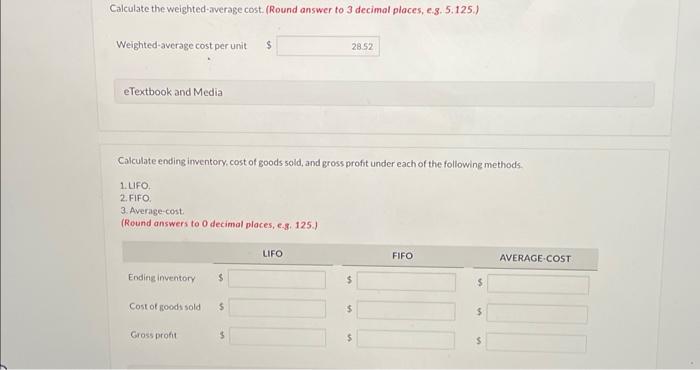 3 decimal places, e.s. 5.125.) Weighted-average cost per unit $ eTextbook and
