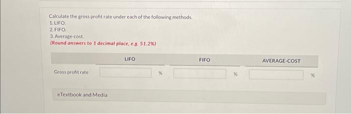 Media Calculate ending inventory, cost of goods sold, and gross profit under