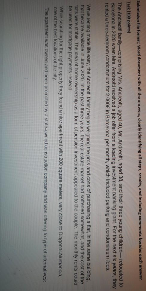 Task (100 points) The Andreotti family-comprising Mrs. Andreotti, aged 40, Mr. Andreotti,