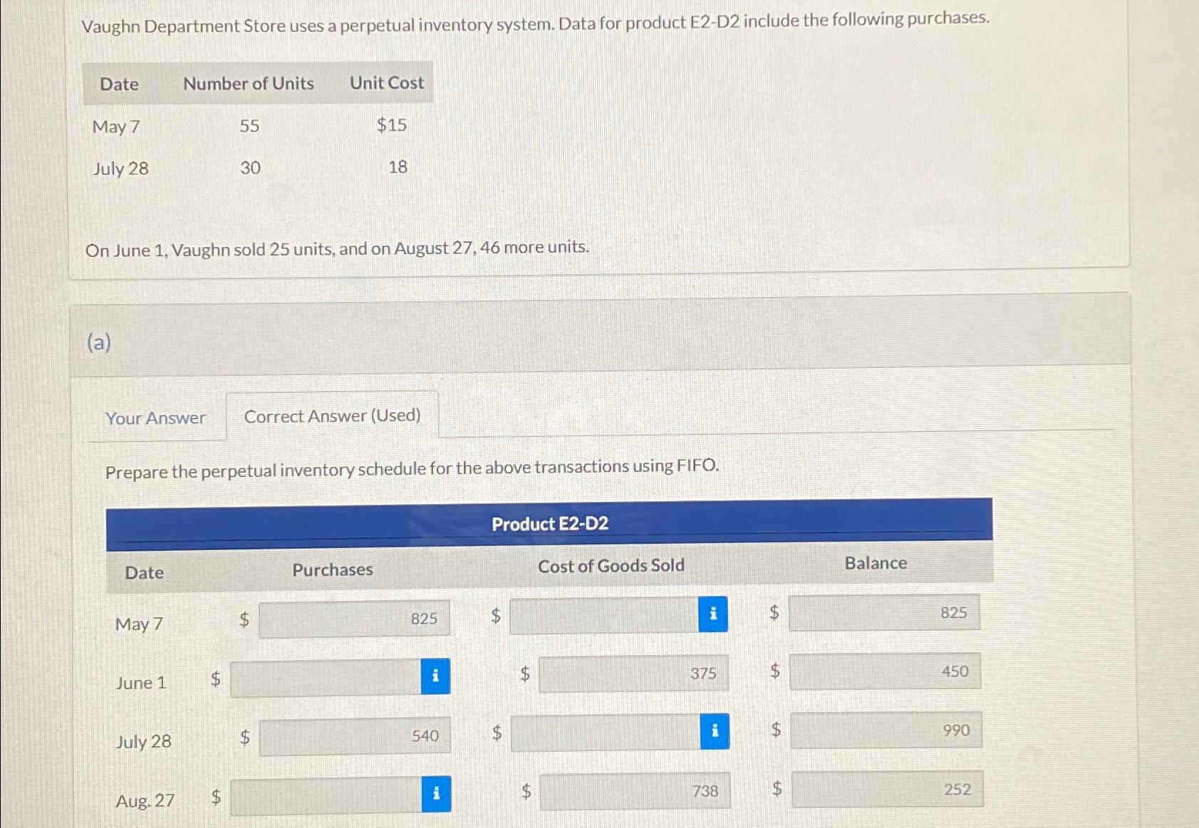  Vaughn Department Store uses a perpetual inventory system. Data for product