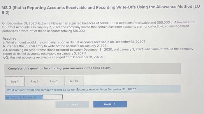  M8-3 (Static) Reporting Accounts Receivable and Recording Write-Offs Using the Allowance